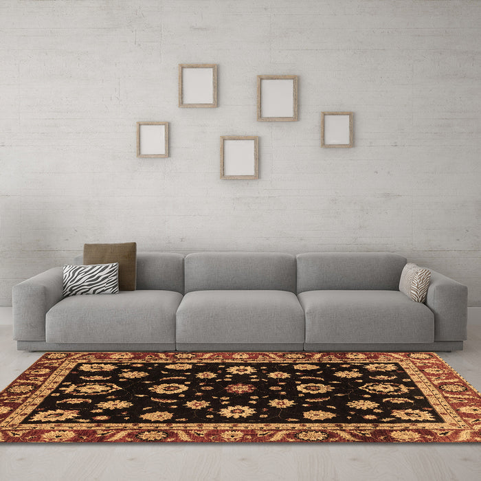 Machine Washable Oriental Brown Traditional Rug in a Living Room,, wshabs3969brn