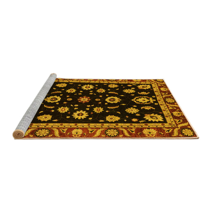 Sideview of Machine Washable Oriental Yellow Traditional Rug, wshabs3969yw