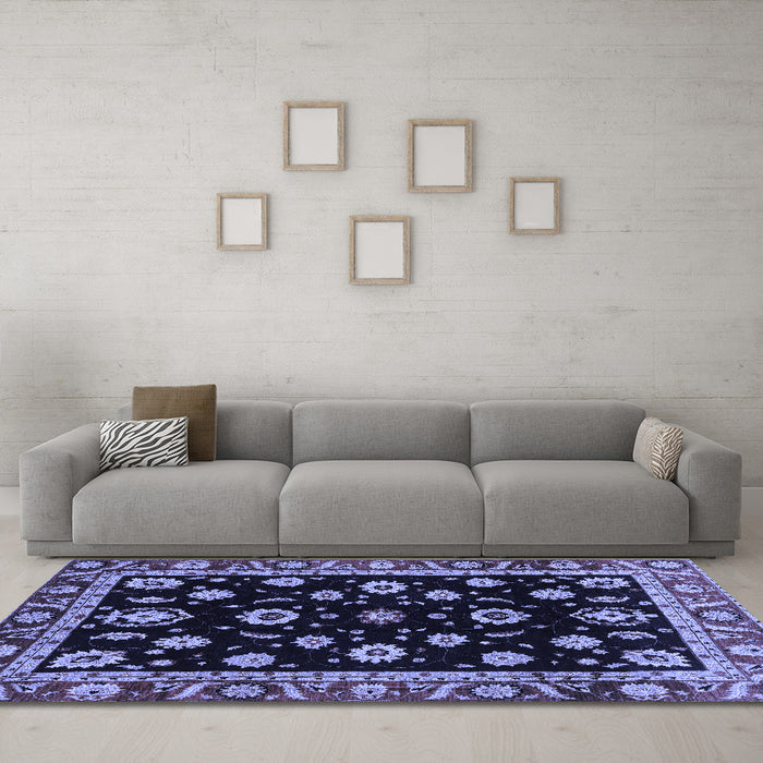 Machine Washable Oriental Blue Traditional Rug in a Living Room, wshabs3969blu