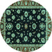 Round Oriental Turquoise Traditional Rug, abs3969turq