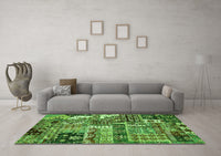 Machine Washable Abstract Green Modern Rug, wshabs396grn