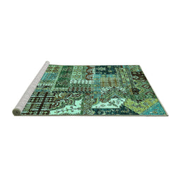 Sideview of Machine Washable Abstract Turquoise Modern Area Rugs, wshabs396turq