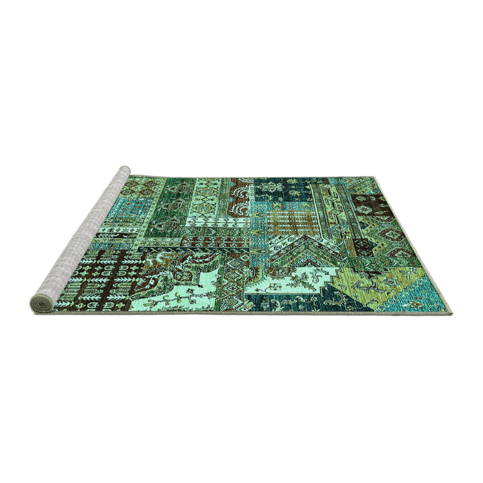 Sideview of Machine Washable Abstract Turquoise Modern Area Rugs, wshabs396turq