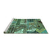 Sideview of Machine Washable Abstract Turquoise Modern Area Rugs, wshabs396turq