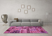 Machine Washable Abstract Pink Modern Rug, wshabs396pnk