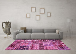Machine Washable Abstract Pink Modern Rug in a Living Room, wshabs396pnk