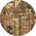 Round Abstract Brown Modern Rug, abs396brn