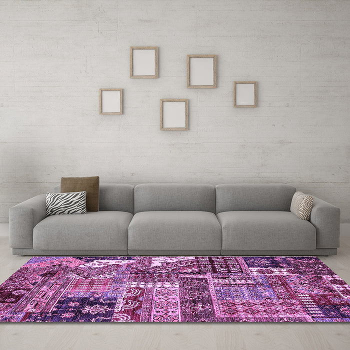 Machine Washable Abstract Purple Modern Area Rugs in a Living Room, wshabs396pur
