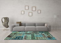 Machine Washable Abstract Light Blue Modern Rug, wshabs396lblu