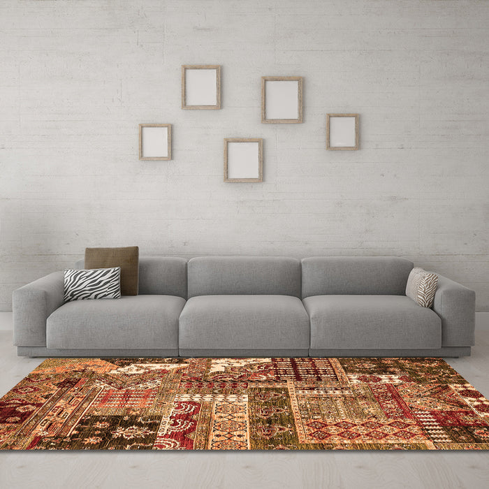 Machine Washable Abstract Orange Modern Area Rugs in a Living Room, wshabs396org