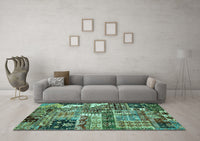 Machine Washable Abstract Turquoise Modern Rug, wshabs396turq