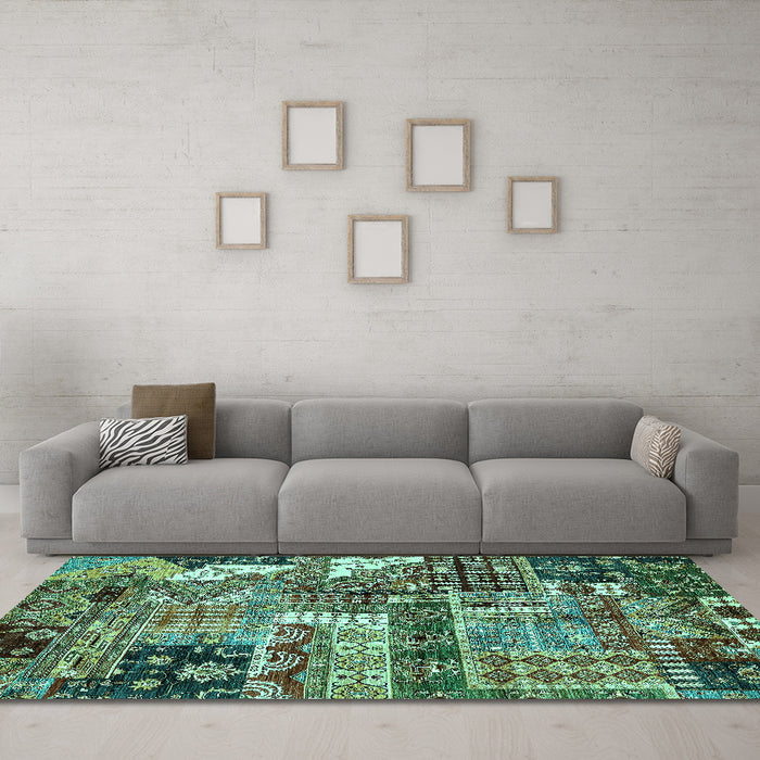 Machine Washable Abstract Turquoise Modern Area Rugs in a Living Room,, wshabs396turq
