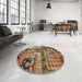 Round Machine Washable Abstract Vermilion Red Rug in a Office, wshabs396