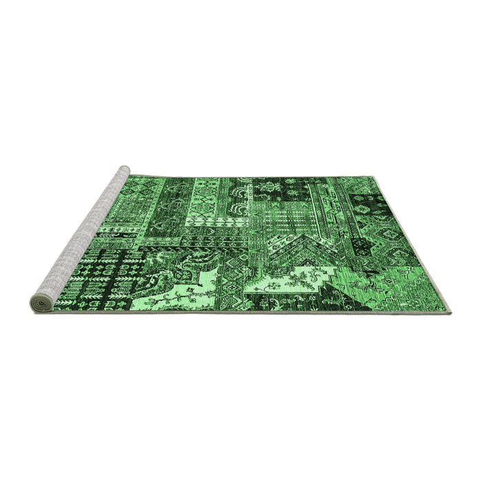 Sideview of Machine Washable Abstract Emerald Green Modern Area Rugs, wshabs396emgrn