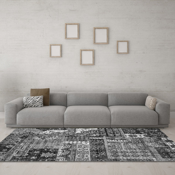 Machine Washable Abstract Gray Modern Rug in a Living Room,, wshabs396gry
