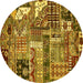 Round Machine Washable Abstract Yellow Modern Rug, wshabs396yw