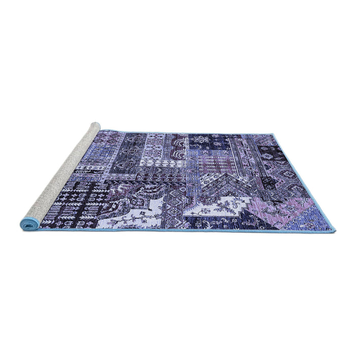 Sideview of Machine Washable Abstract Blue Modern Rug, wshabs396blu