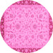 Round Machine Washable Oriental Pink Traditional Rug, wshabs3970pnk