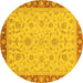 Round Machine Washable Oriental Yellow Traditional Rug, wshabs3970yw