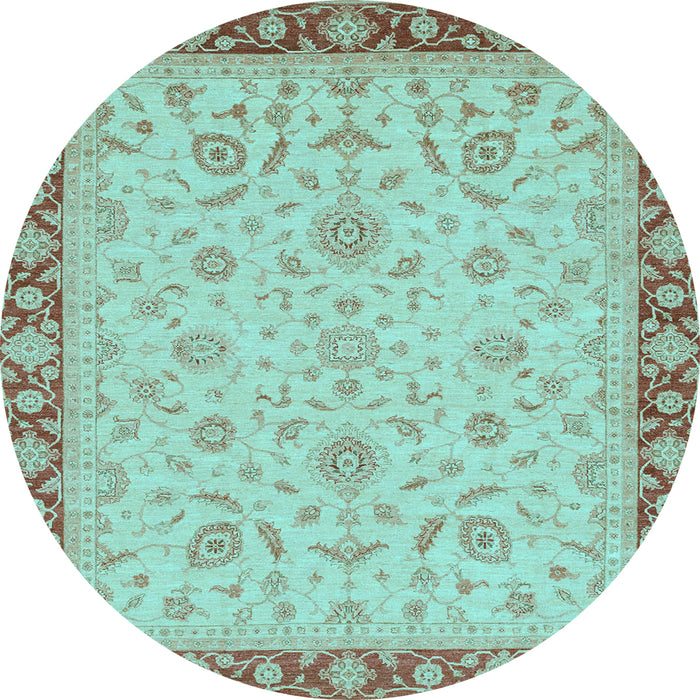 Round Machine Washable Oriental Light Blue Traditional Rug, wshabs3970lblu