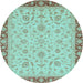 Round Machine Washable Oriental Light Blue Traditional Rug, wshabs3970lblu