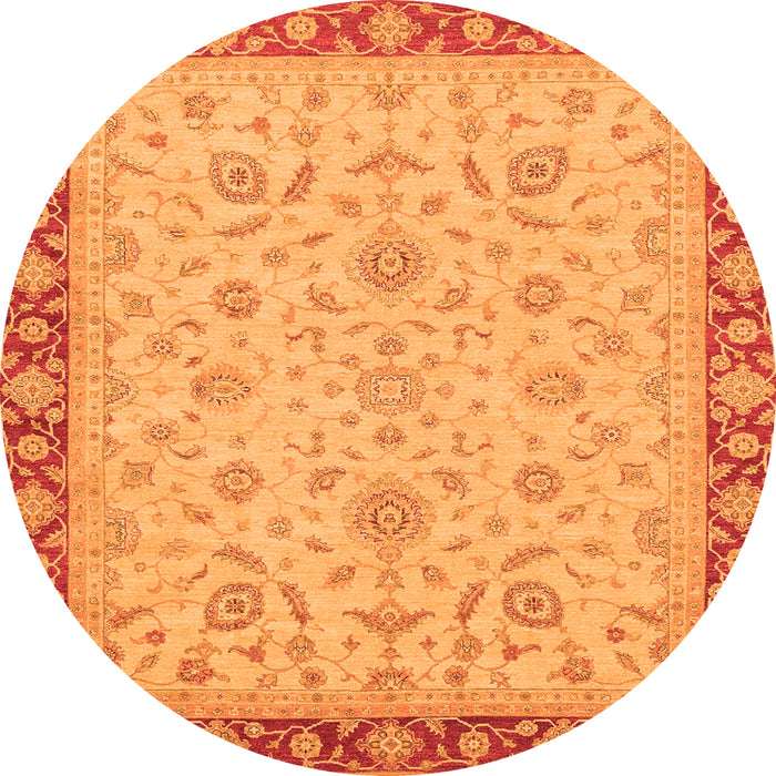 Round Machine Washable Oriental Orange Traditional Area Rugs, wshabs3970org