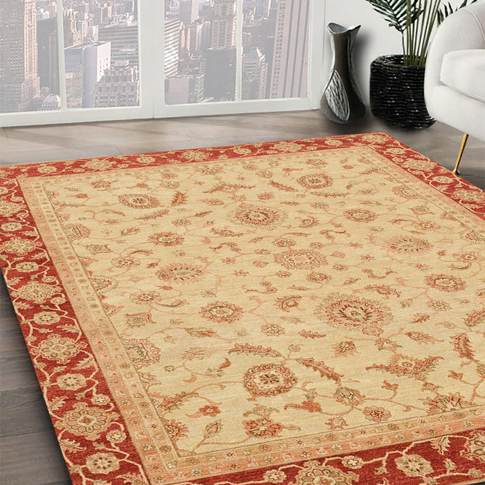 Abstract Orange Oriental Rug in Family Room, abs3970