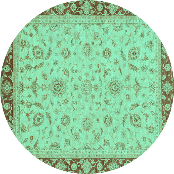 Round Machine Washable Oriental Turquoise Traditional Area Rugs, wshabs3970turq