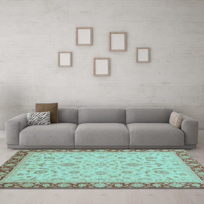 Machine Washable Oriental Light Blue Traditional Rug in a Living Room, wshabs3970lblu