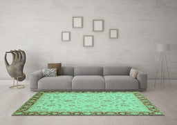 Machine Washable Oriental Turquoise Traditional Area Rugs in a Living Room,, wshabs3970turq