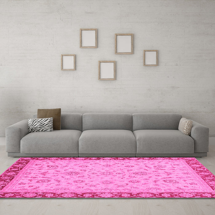 Machine Washable Oriental Pink Traditional Rug in a Living Room, wshabs3970pnk