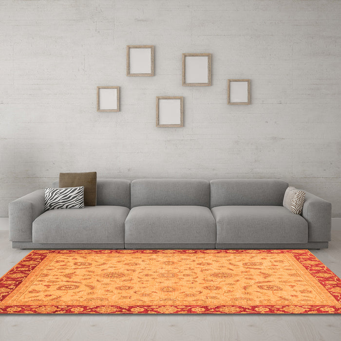 Machine Washable Oriental Orange Traditional Area Rugs in a Living Room, wshabs3970org