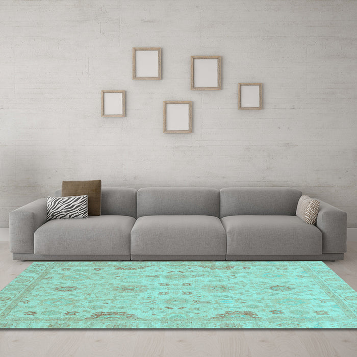 Machine Washable Oriental Light Blue Traditional Rug in a Living Room, wshabs3971lblu
