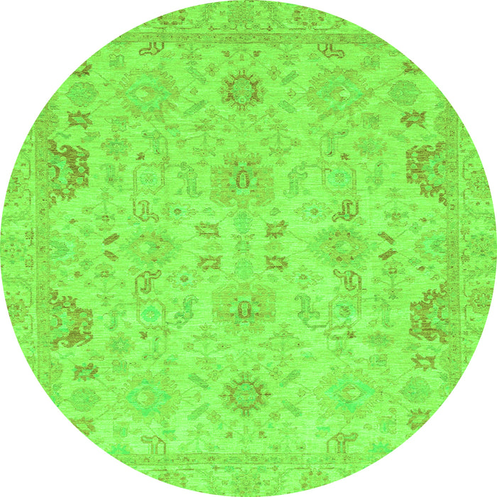Round Machine Washable Oriental Green Traditional Area Rugs, wshabs3971grn