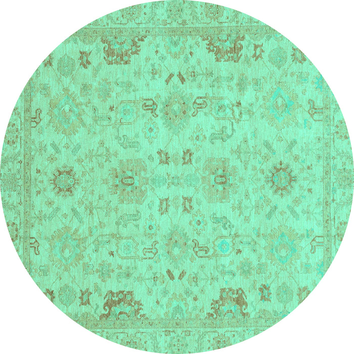 Round Oriental Turquoise Traditional Rug, abs3971turq