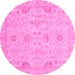 Round Machine Washable Oriental Pink Traditional Rug, wshabs3971pnk