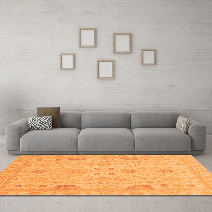 Machine Washable Oriental Orange Traditional Area Rugs in a Living Room, wshabs3971org
