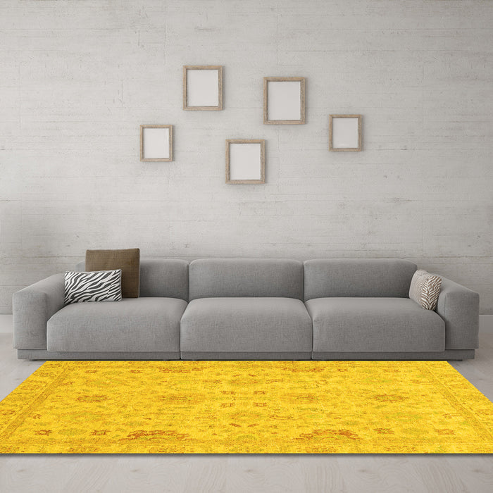 Machine Washable Oriental Yellow Traditional Rug in a Living Room, wshabs3971yw