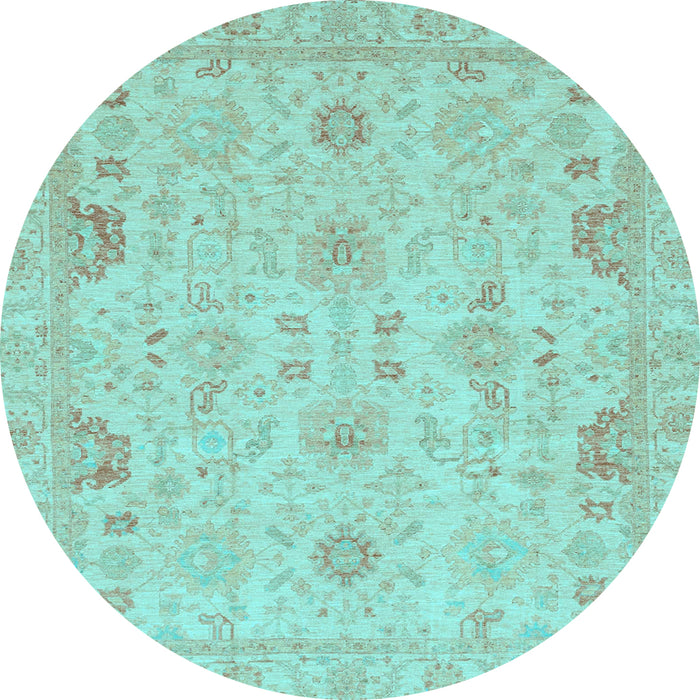 Round Machine Washable Oriental Light Blue Traditional Rug, wshabs3971lblu