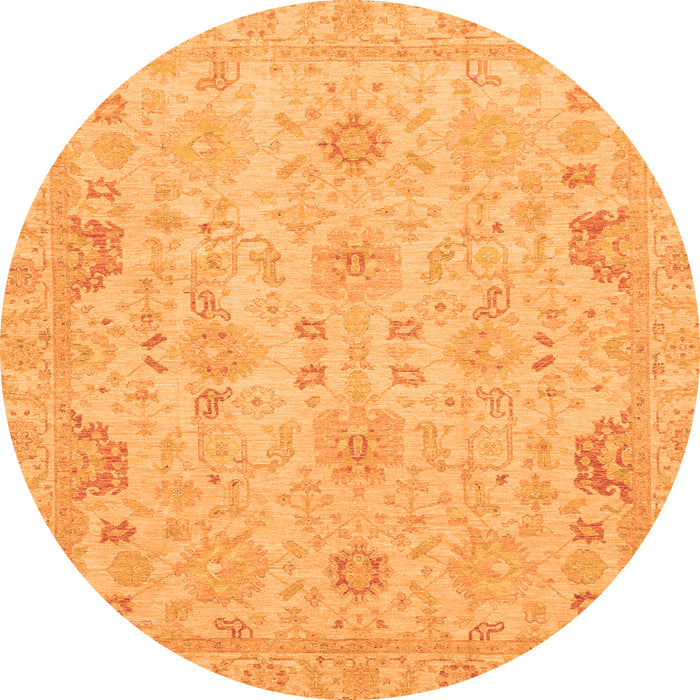 Round Machine Washable Oriental Orange Traditional Area Rugs, wshabs3971org