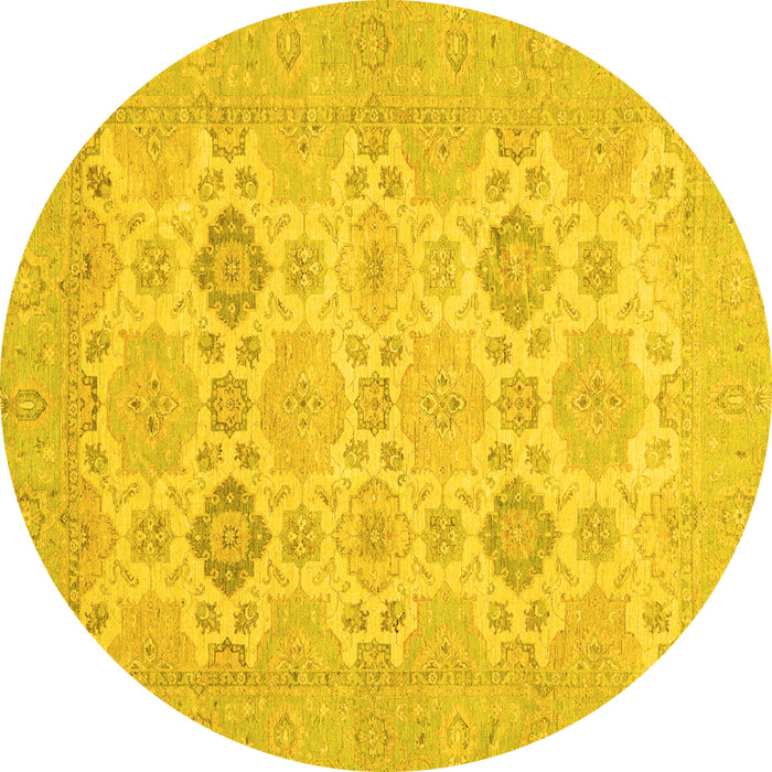 Round Abstract Yellow Modern Rug, abs3972yw