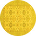 Round Abstract Yellow Modern Rug, abs3972yw