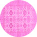 Round Machine Washable Abstract Pink Modern Rug, wshabs3972pnk