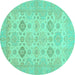 Round Machine Washable Abstract Turquoise Modern Area Rugs, wshabs3972turq