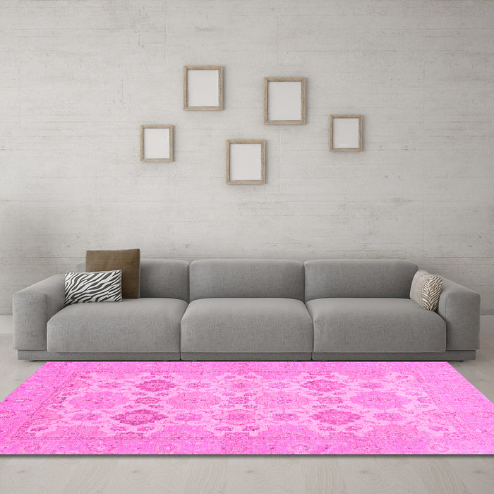 Machine Washable Abstract Pink Modern Rug in a Living Room, wshabs3972pnk