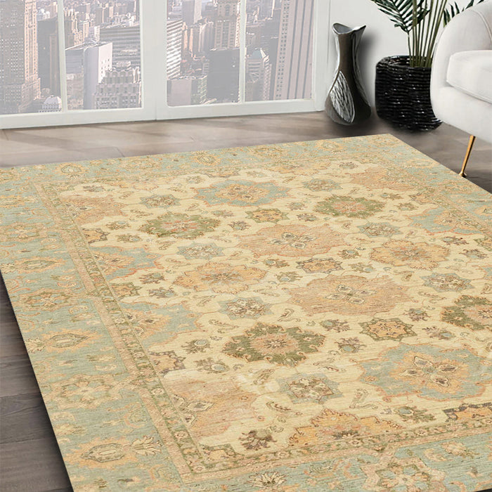 Abstract Metallic Gold Modern Rug in Family Room, abs3972