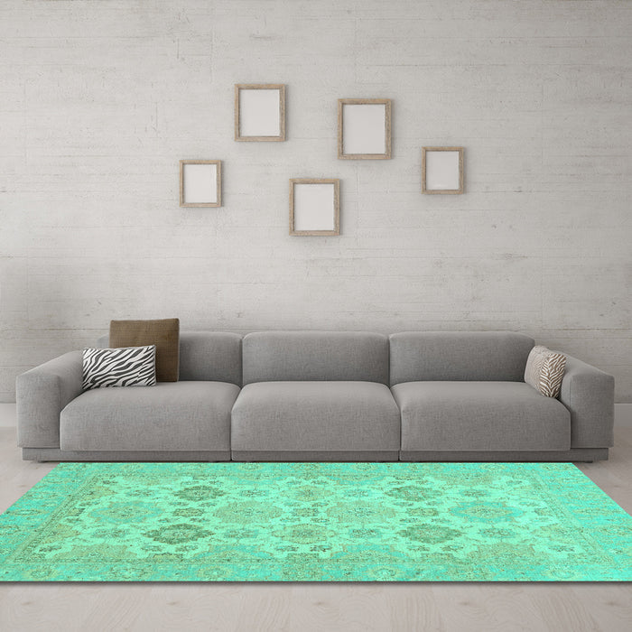 Machine Washable Abstract Turquoise Modern Area Rugs in a Living Room,, wshabs3972turq