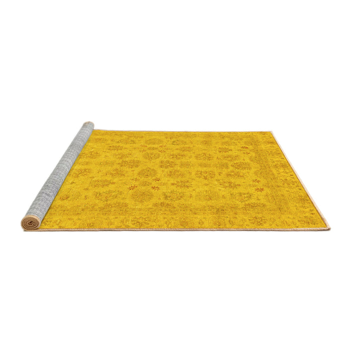 Sideview of Machine Washable Abstract Yellow Modern Rug, wshabs3973yw