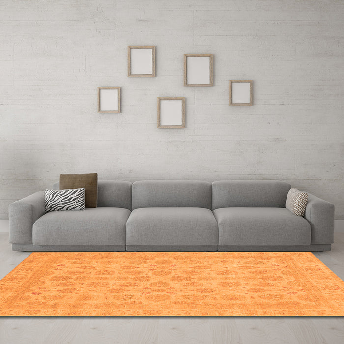 Machine Washable Abstract Orange Modern Area Rugs in a Living Room, wshabs3973org