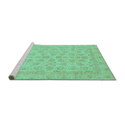 Sideview of Machine Washable Abstract Turquoise Modern Area Rugs, wshabs3973turq